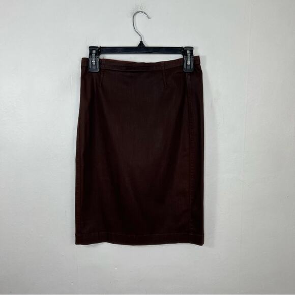 Peruvian Connection Brown Coated Premium Denim Pencil Skirt Size 2 - Picture 11 of 11